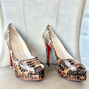 Christian Louboutin Altadama 140 Brown Snakeskin Peep Toe Heels Euro 40